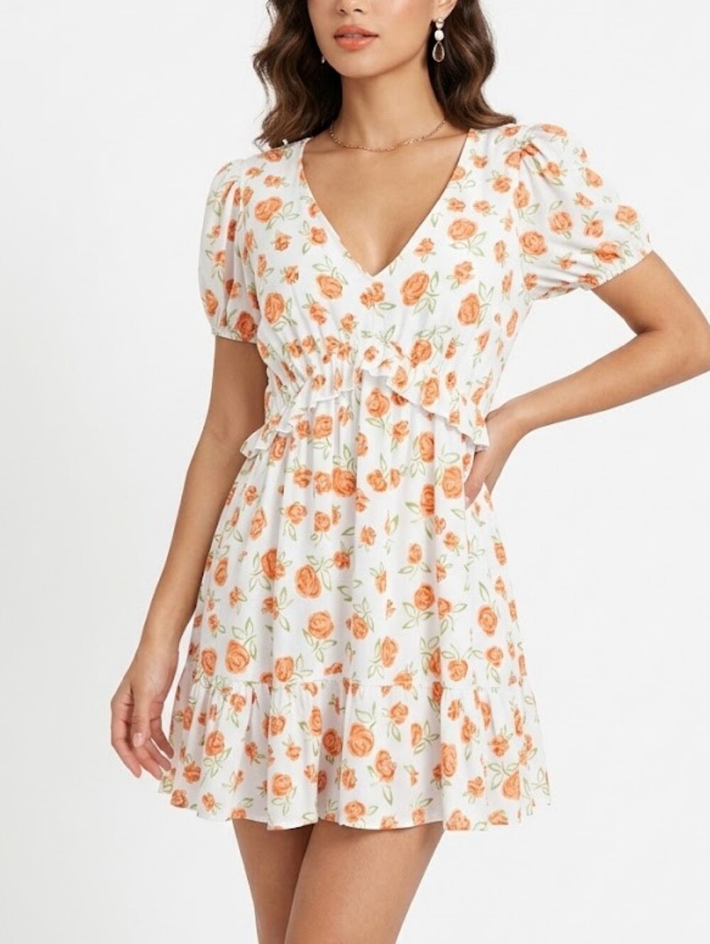 Peach Love California Mini Dress in White & Orange Size Medium